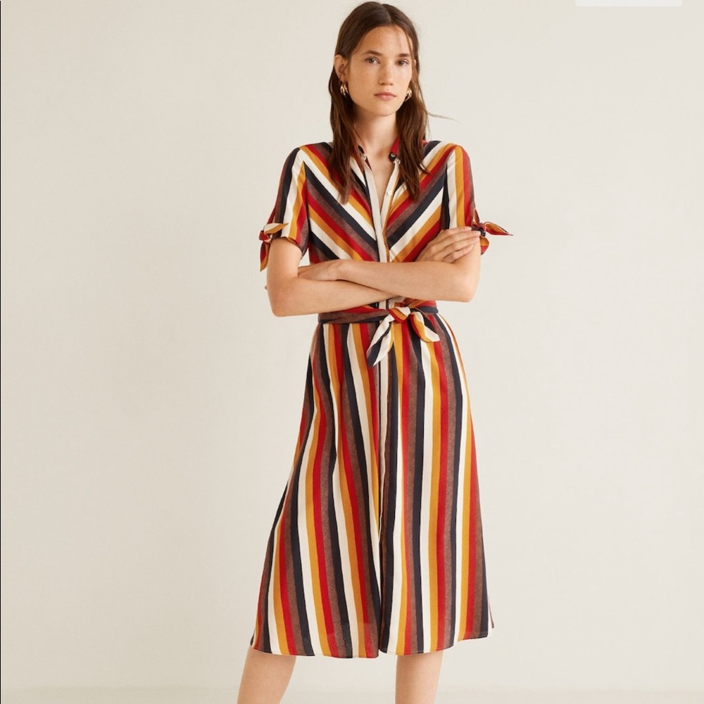 Mango Striped Midi Shirt Dress
